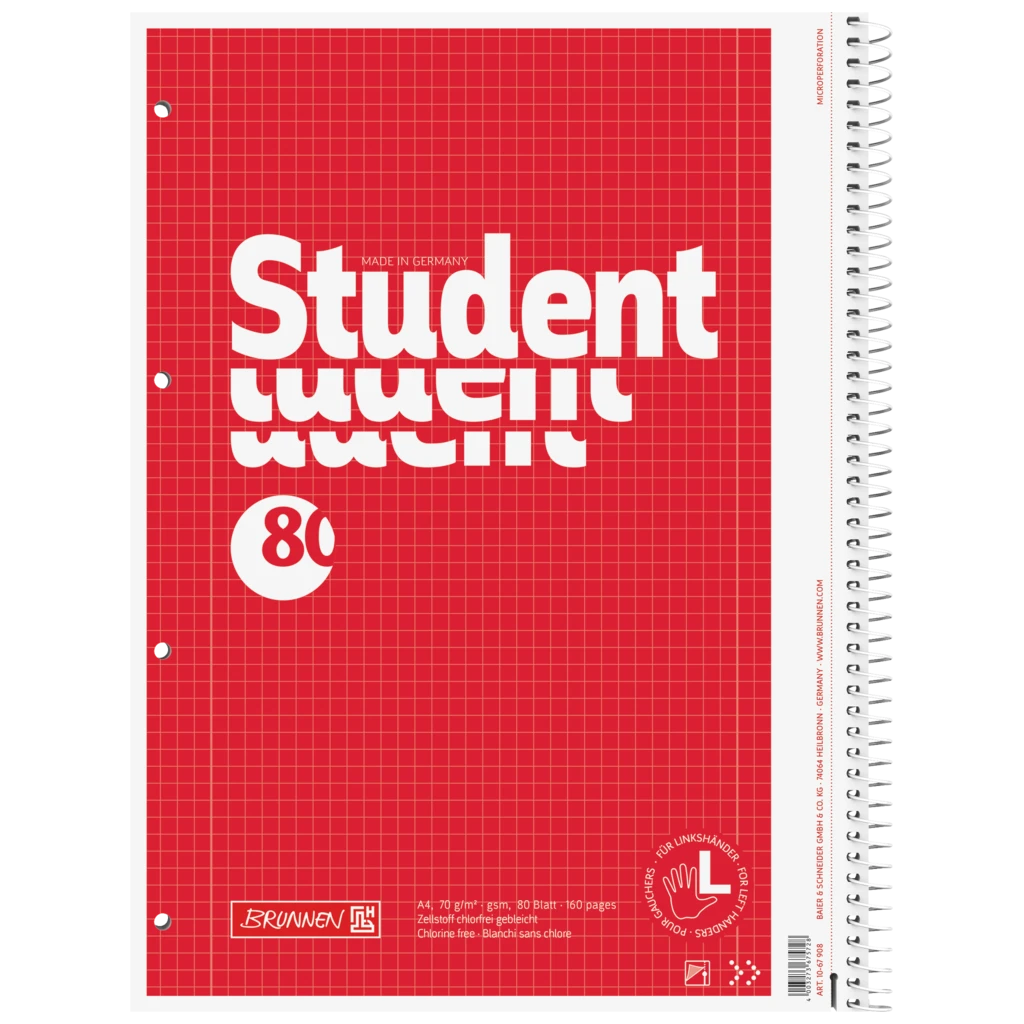 Kollegieblock Student | A4, linjal 28, 80 blad / 160 sidor, röd