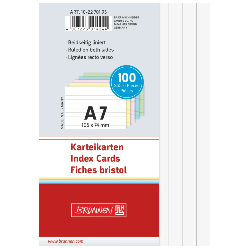 Indexkort | 105×74 mm, A7, linjerat, sorterat, 100 styck