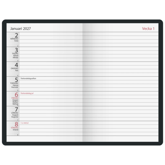 Fickkalender Agenda | 8,2×12,8 cm, läderimitation, svart