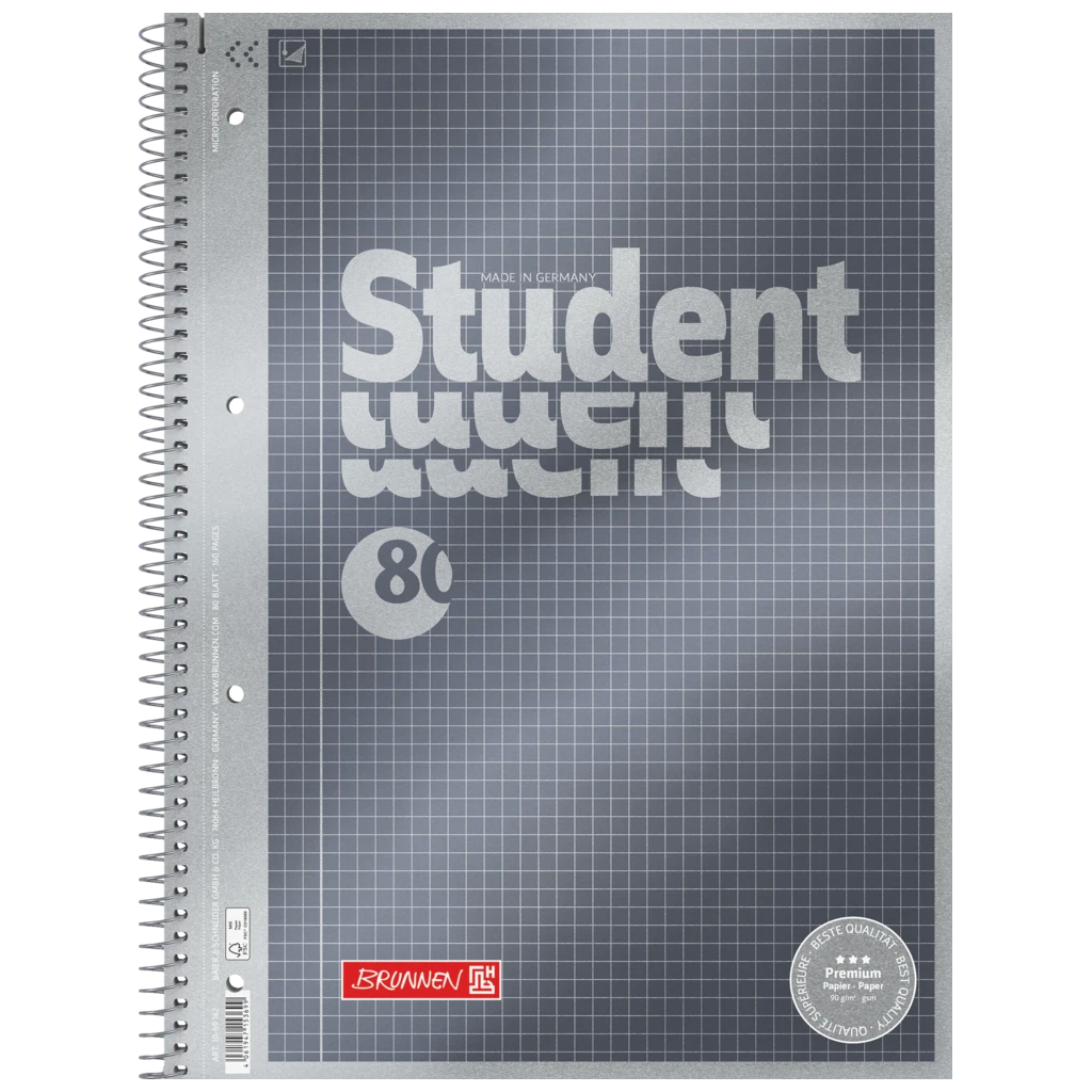 Anteckningsbok Premium Student | A4, linjal 22, 80 blad / 160 sidor, antracit