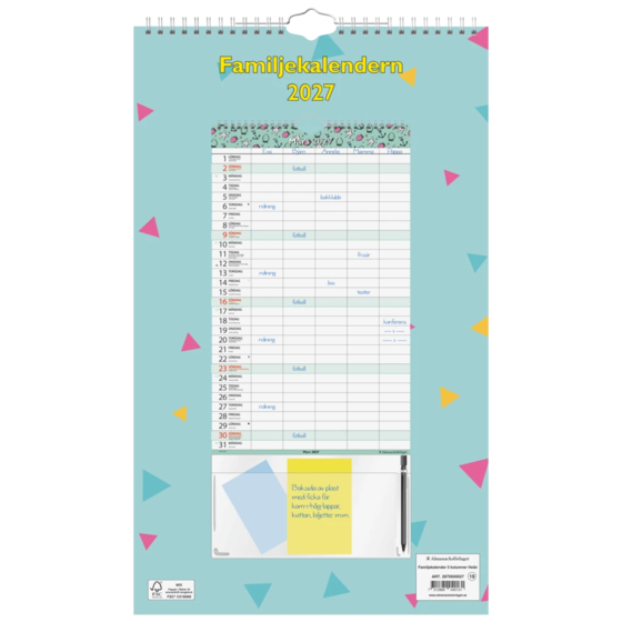 Familjekalender Helår 2027 5 kolumner | 25×42 cm