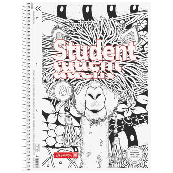 Anteckningsbok Premium Student “Lama” ZENart | A4, linjal 27, 80 blad / 160 sidor, vit