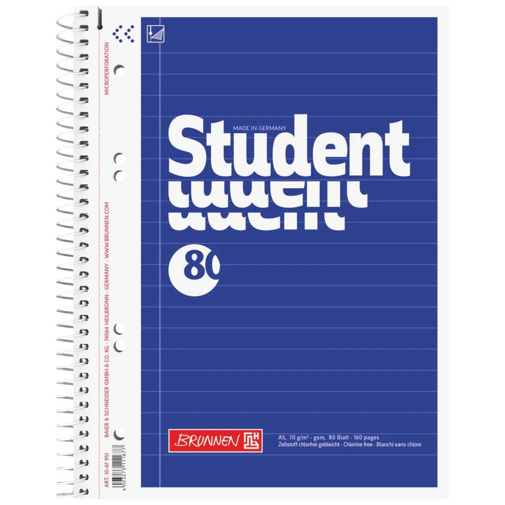 Kollegieblock Student | A5, linjal 4, 80 blad / 160 sidor, blå