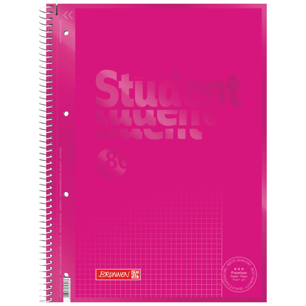 Anteckningsbok för college Premium Student Colour Code, A4, 160 sidor, linjal 26, pink