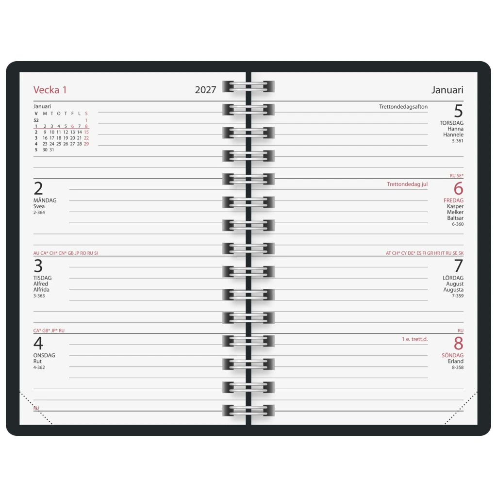 Fickkalender Classico 2027 | 8,2×12,8 cm, plast, röd