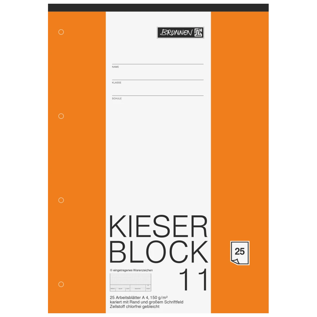 KIESER ritblock perforerad | A4, rutat, 25 blad, vit