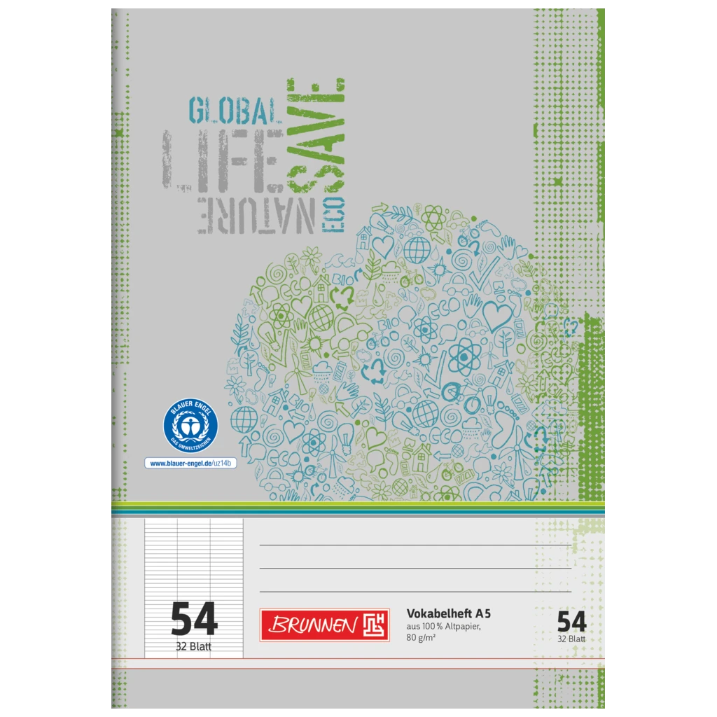 Gloshäfte Recycling | A5, linjal 54, 32 blad / 64 sidor, grön/grå