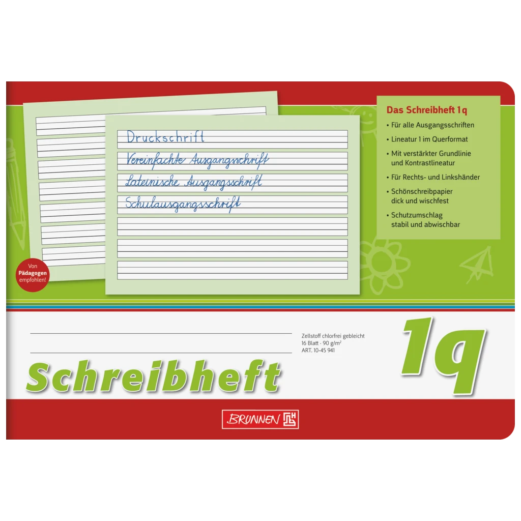 Skriva bok | A5 quer, linjal 1q, 16 blad / 32 sidor, grön