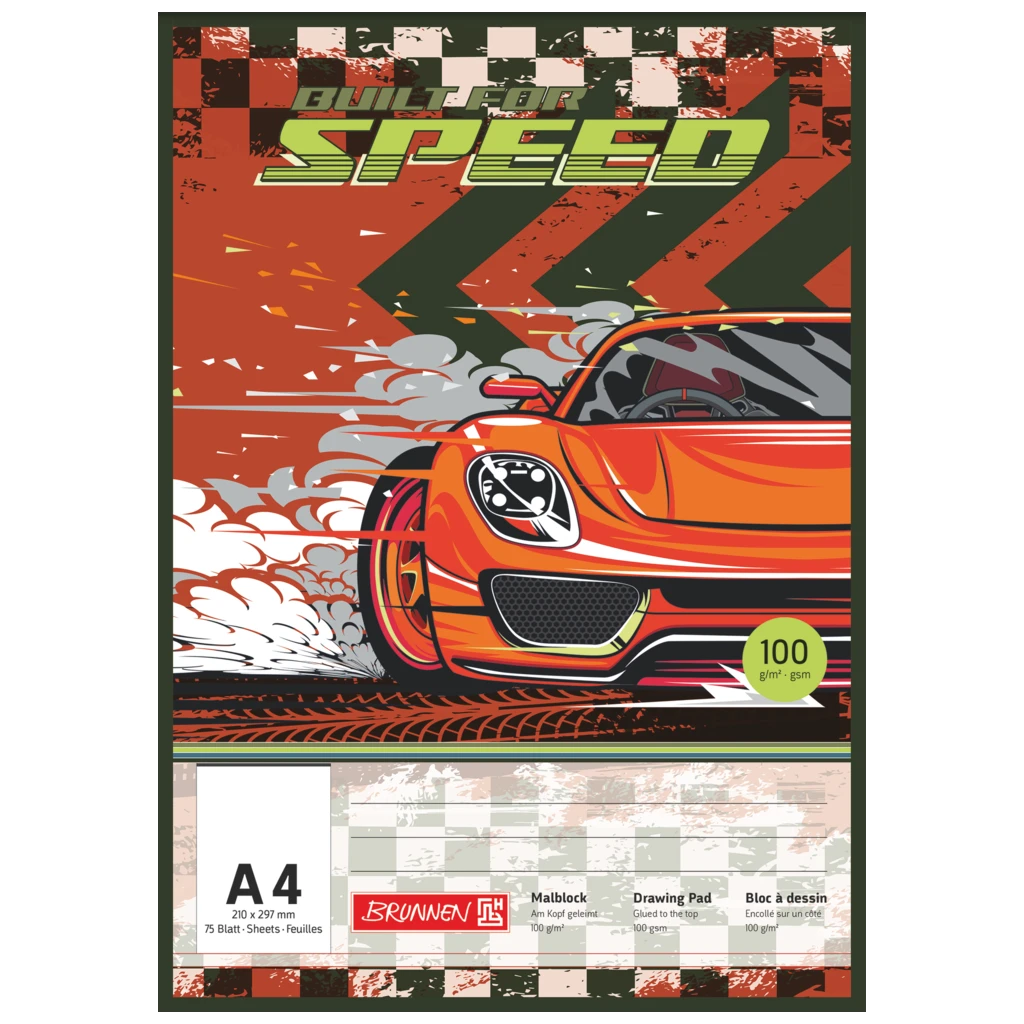 Målarblock Fast Wheels | A4, 75 blad, röd/mångfärgad