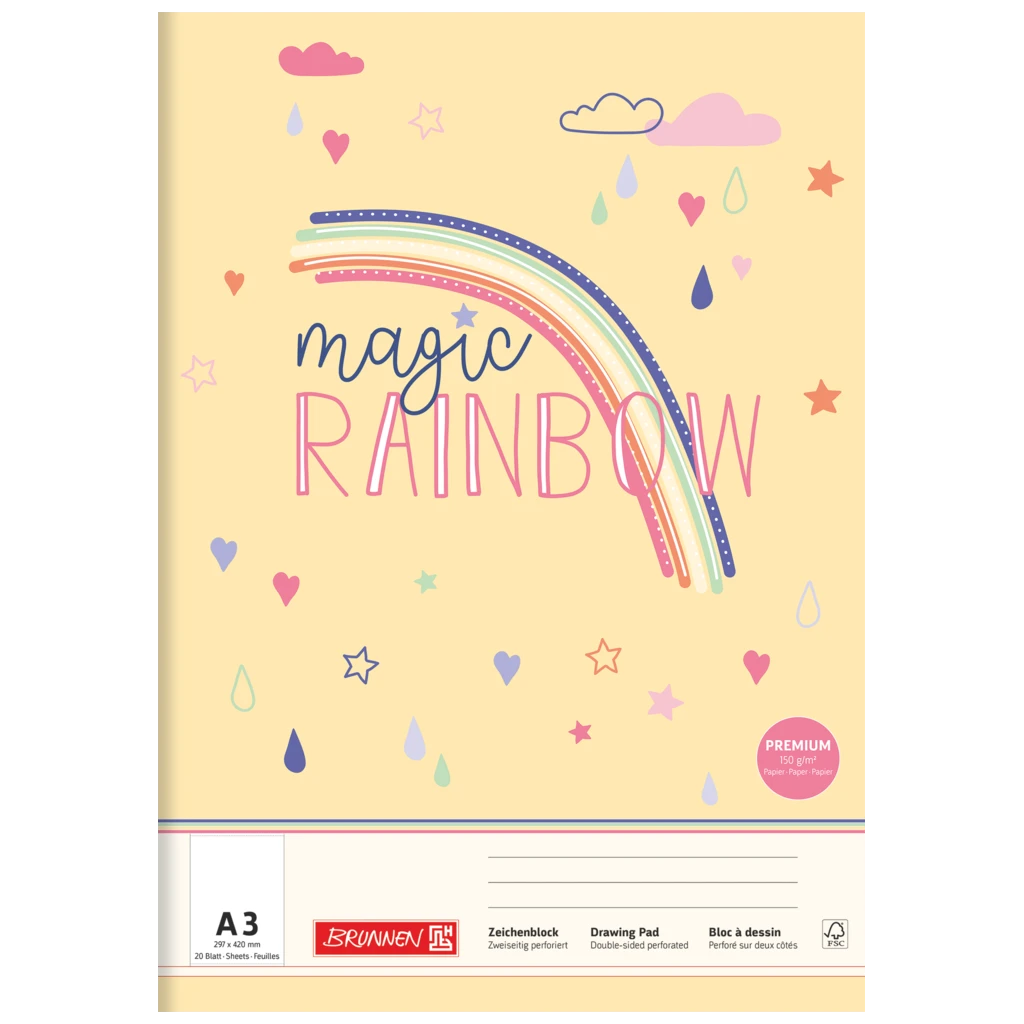 Skissblock Magic Rainbow | A3, 20 blad, gul/mångfärgad