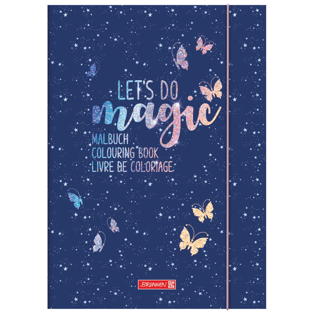 Färgläggningshäfte Magic Butterfly | 32 blad / 64 sidor, rosaröd/lila