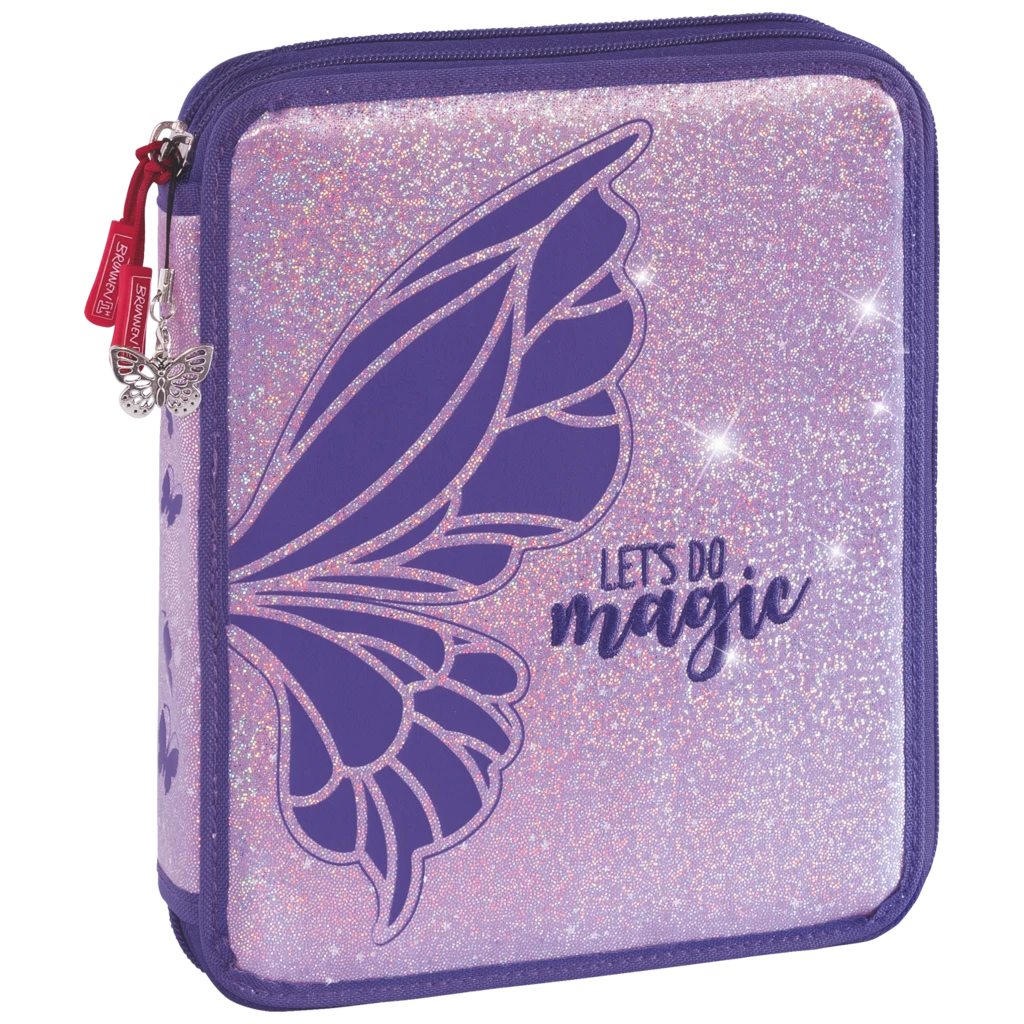 Pennskrin XXL Magic Butterfly | 2 dragkedjor, rosaröd/lila