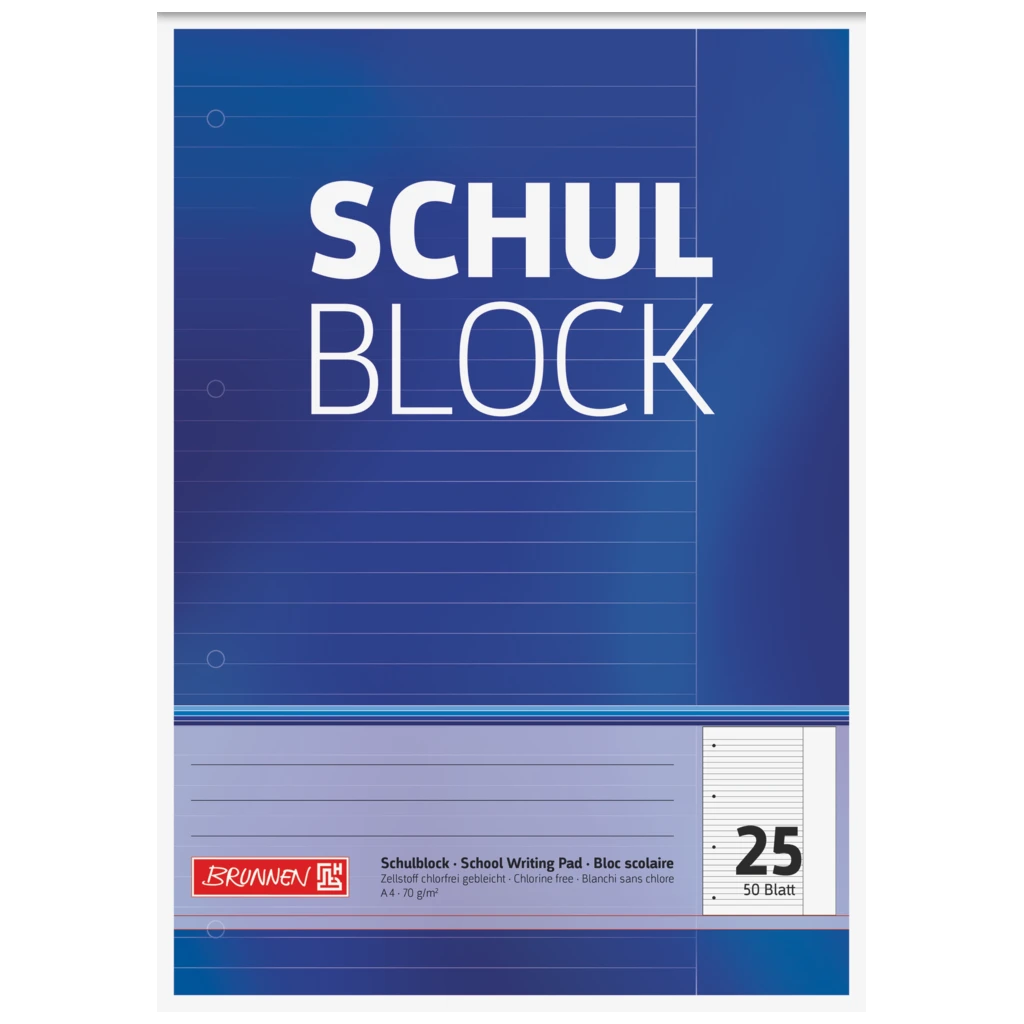 Skolblock perforerad | A4, linjal 25, 50 blad, blå