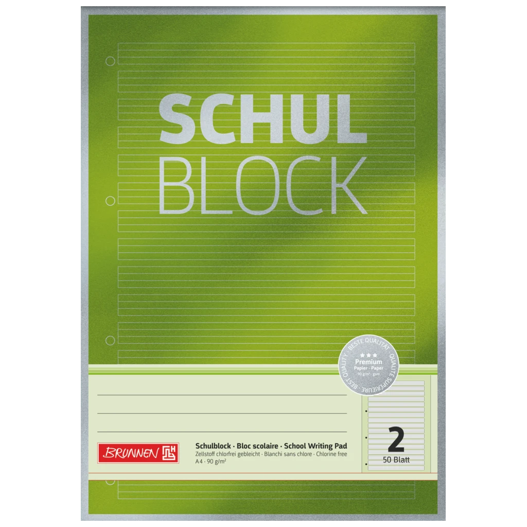 Skolblock Premium | A4, linjal 2, 50 blad, grön