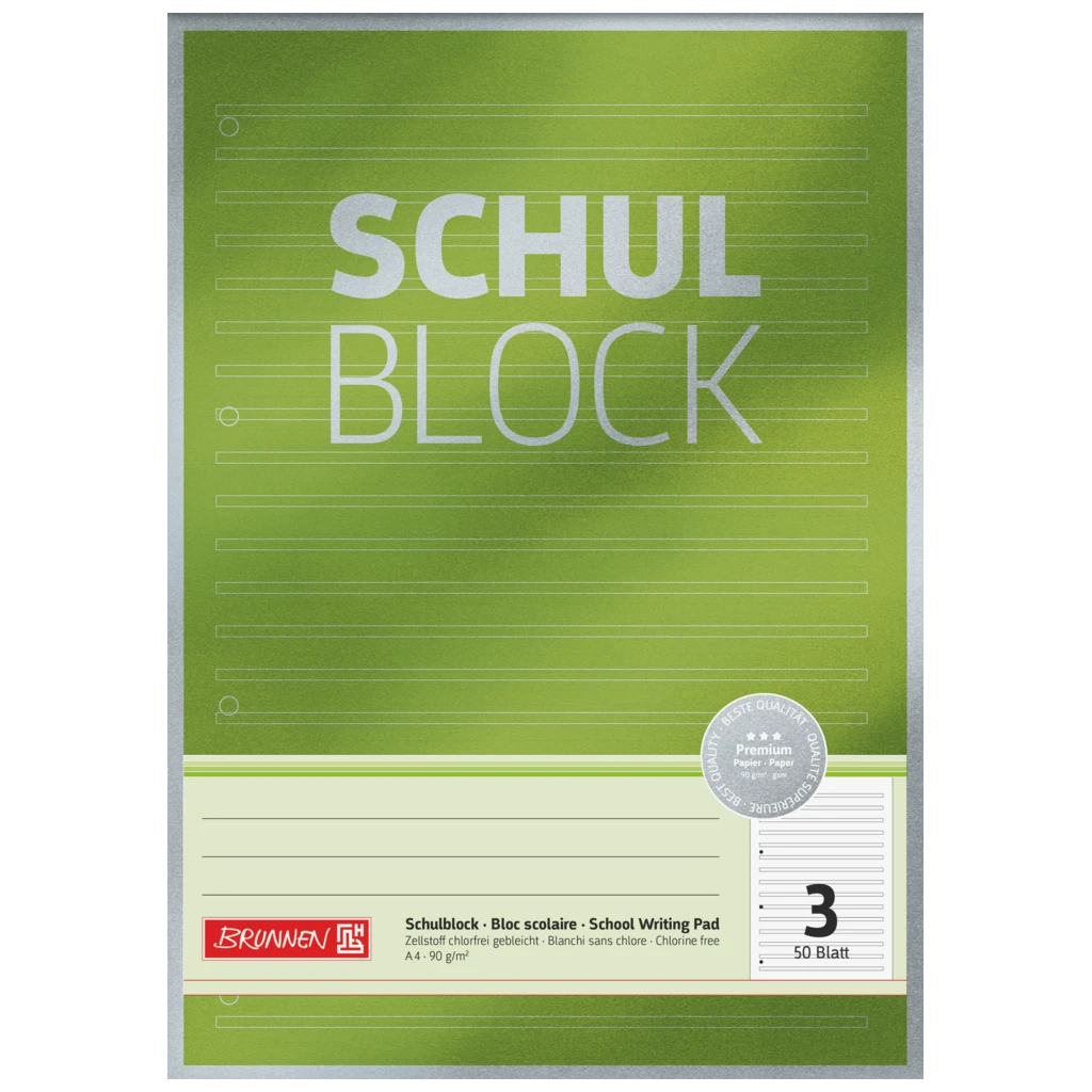Skolblock Premium | A4, linjal 3, 50 blad, grön