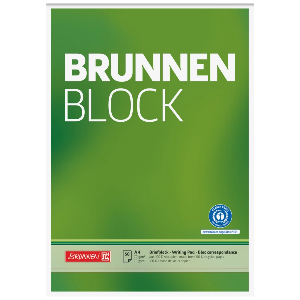Brevpapper “BRUNNEN-Block” Recycling | A4, linjal 20, 50 blad / 100 sidor, grön