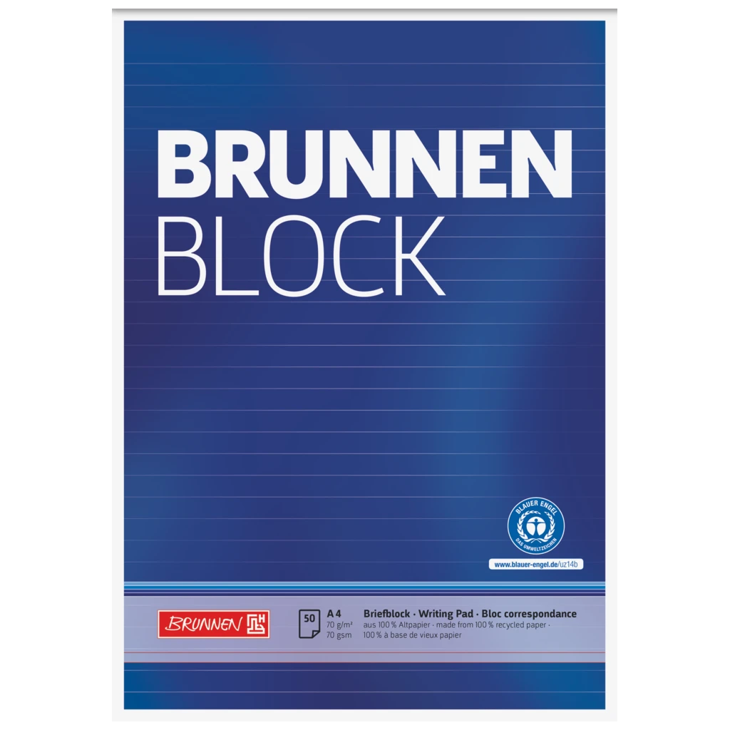 Brevpapper “BRUNNEN-Block” Recycling | A4, linjal 21, 50 blad / 100 sidor, blå