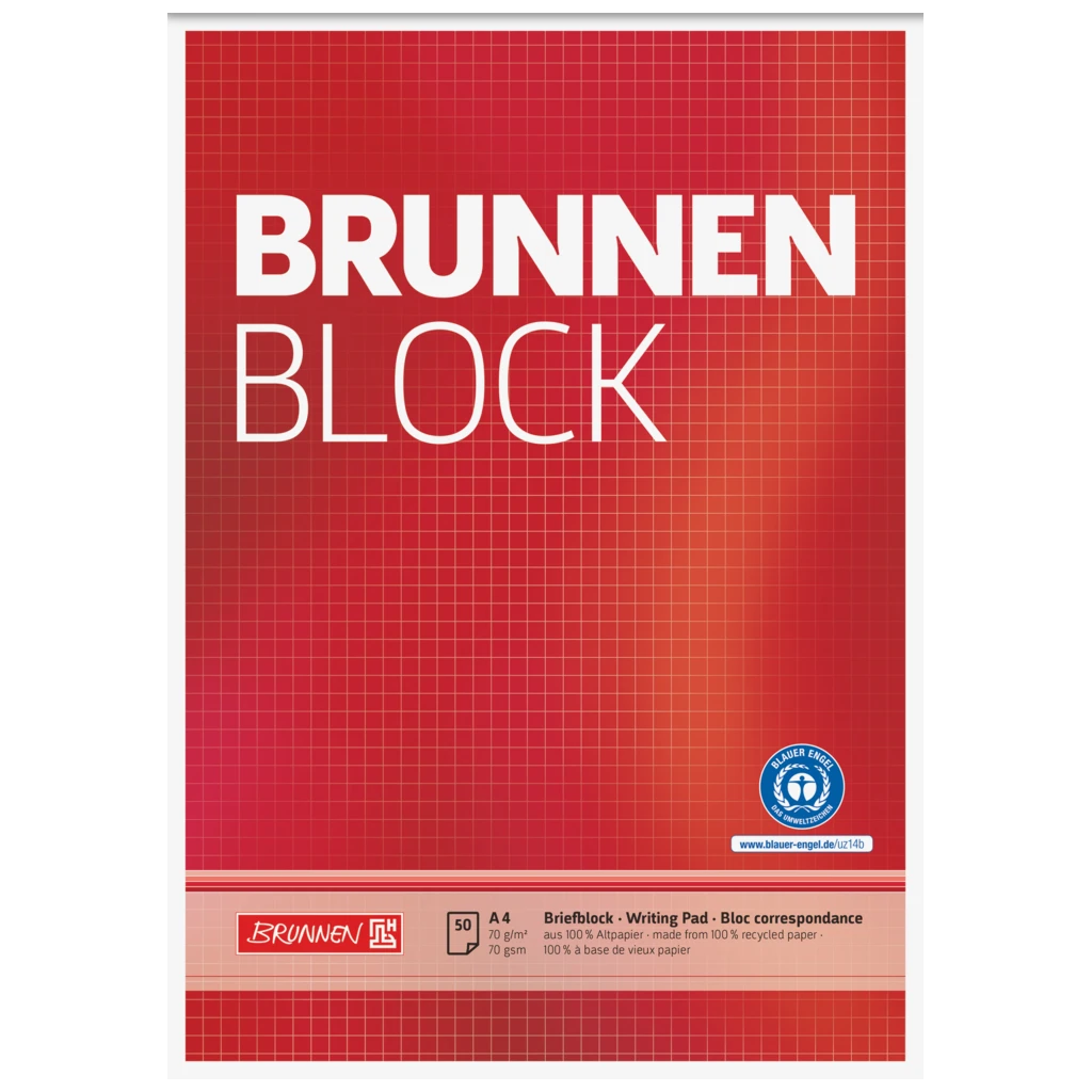Brevpapper “BRUNNEN-Block” Recycling | A4, linjal 22, 50 blad / 100 sidor, röd