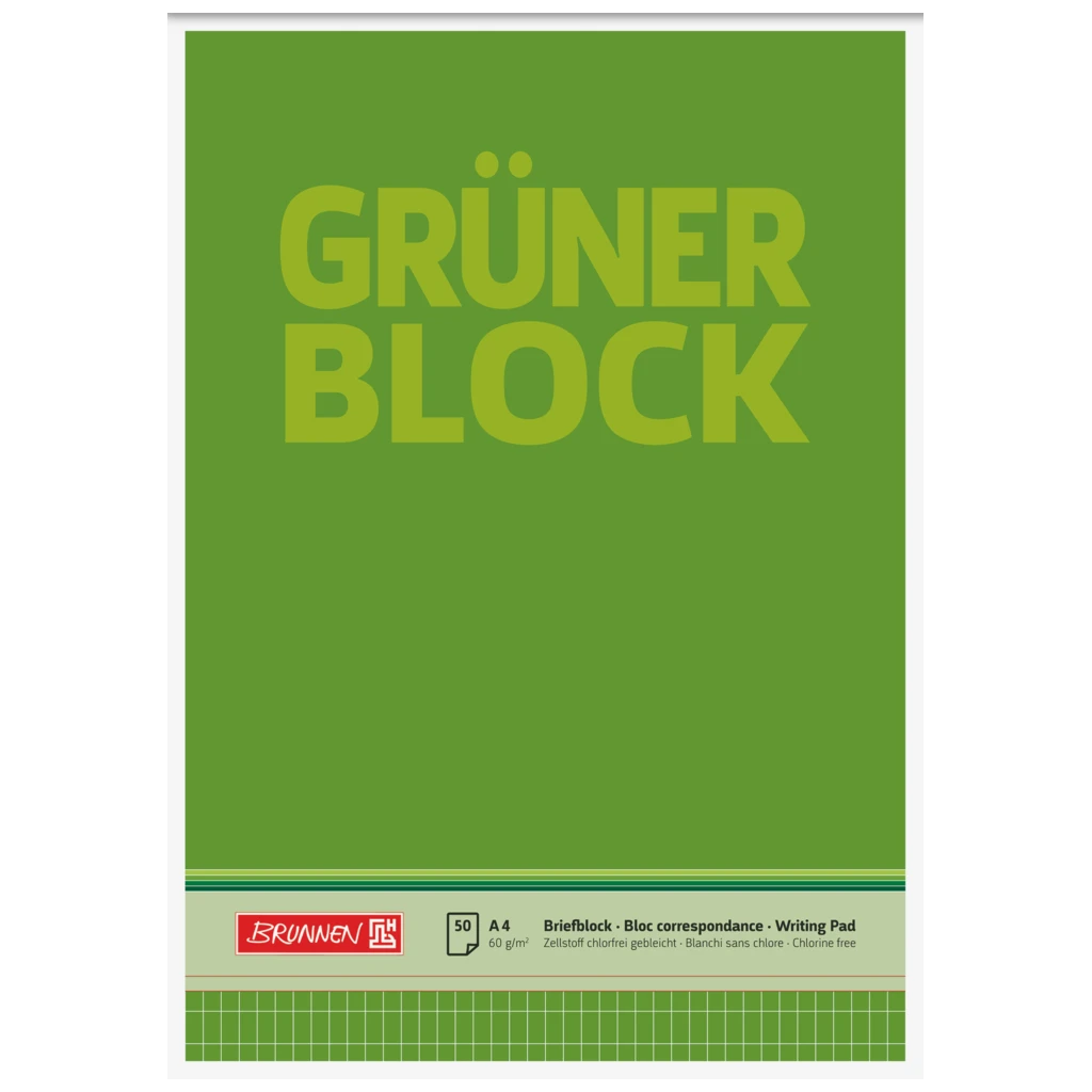 Brevpapper “Grüner Block” | A4, linjal 23, 50 blad / 100 sidor, grön