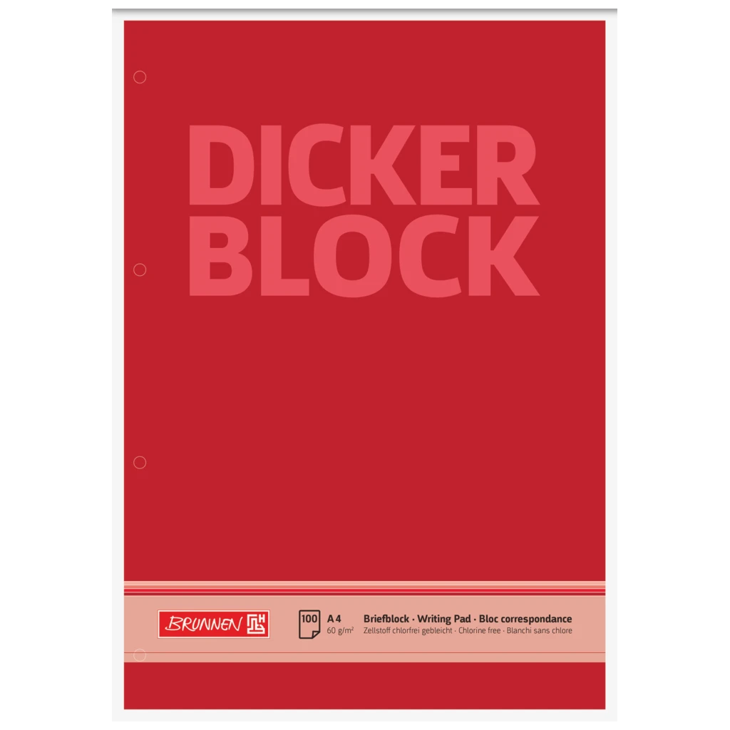 Brevpapper “Dicker Block” perforerad | A4, linjal 20, 100 blad / 200 sidor, röd
