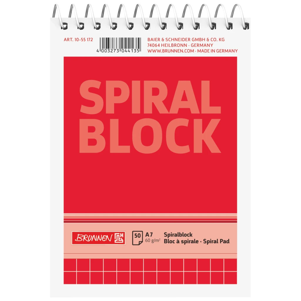Spiralformat anteckningsblock | A7, rutat, 50 blad / 100 sidor, röd