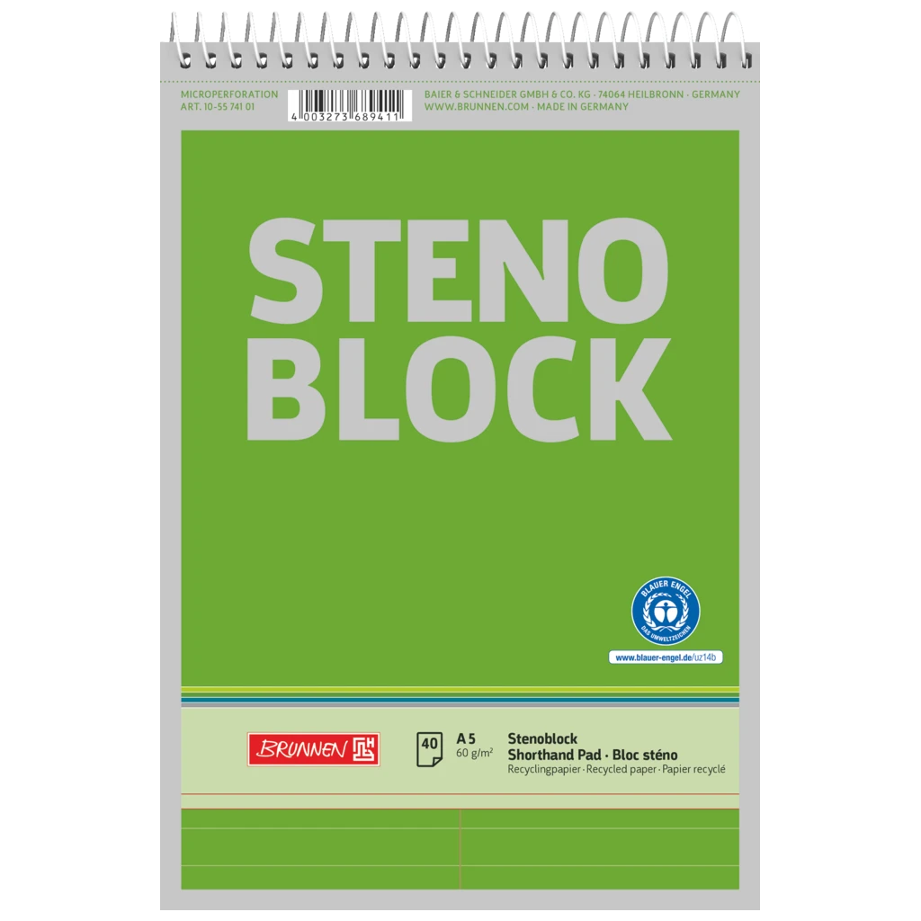 Steno block | A5, linjerat, 40 blad, grön