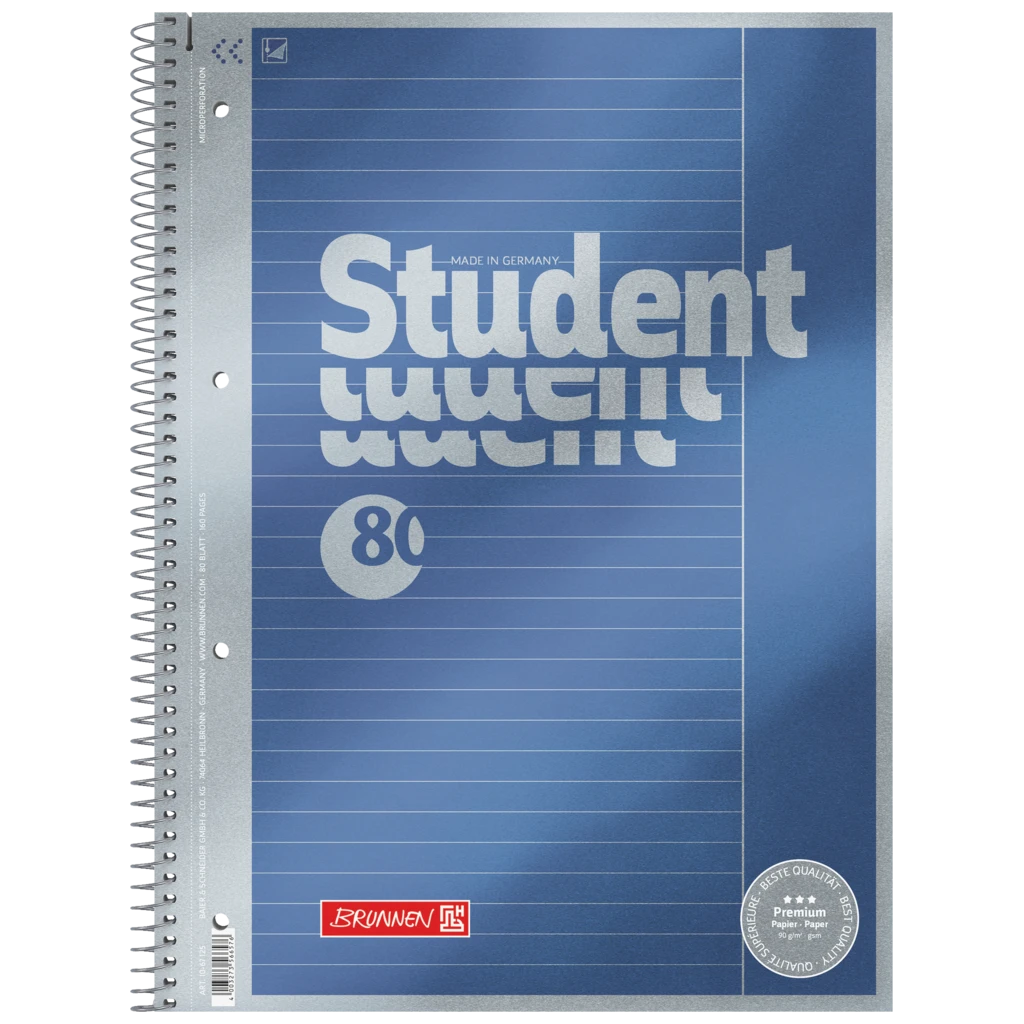 Kollegieblock Premium Student | A4, linjal 25, 80 blad / 160 sidor, blå