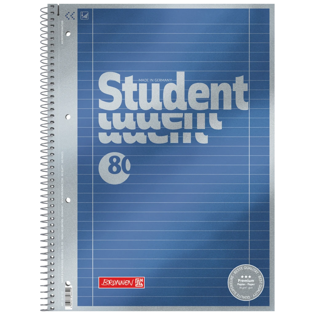 Kollegieblock Premium Student | A4, linjal 27, 80 blad / 160 sidor, blå