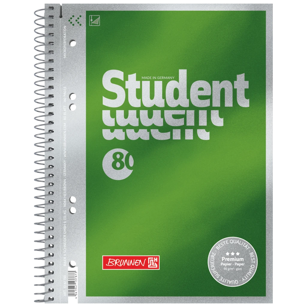 Kollegieblock Premium Student | A5, blank, 80 blad / 160 sidor, grön