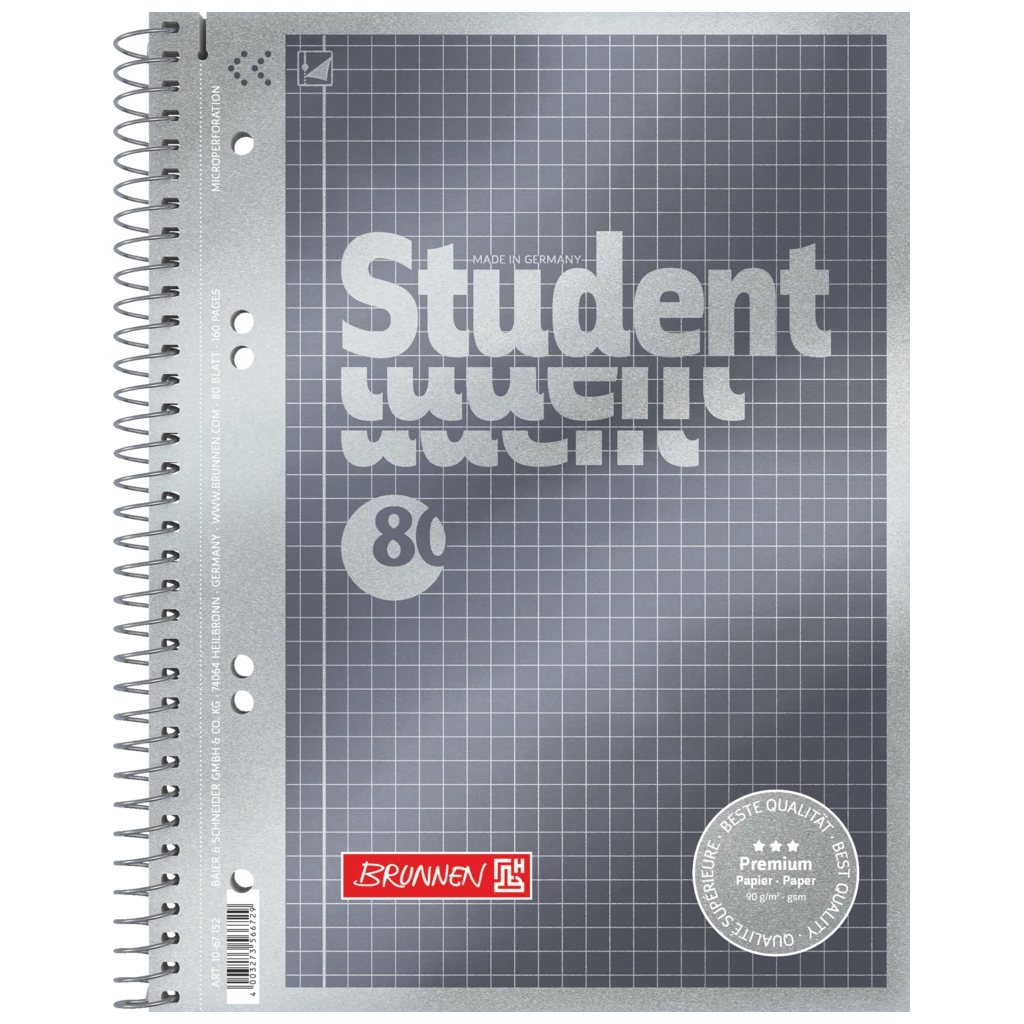 Kollegieblock Premium Student | A5, linjal 5, 80 blad / 160 sidor, antracit