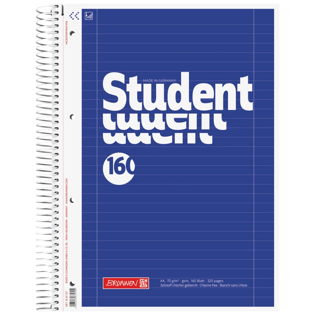 Kollegieblock Student | A4, linjal 27, 160 blad / 320 sidor, blå