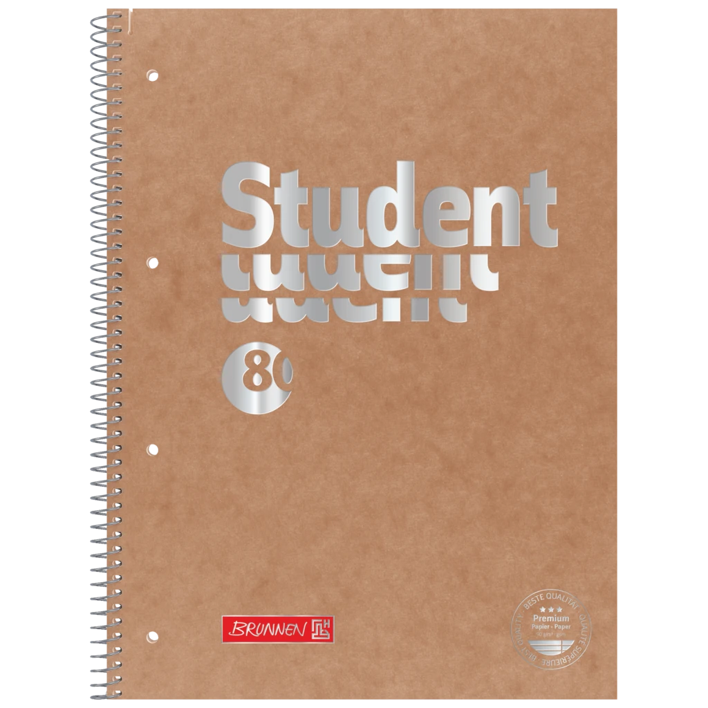Kollegieblock Premium Student FACT!plus | A4, linjal 27, 80 blad / 160 sidor, brun/silver