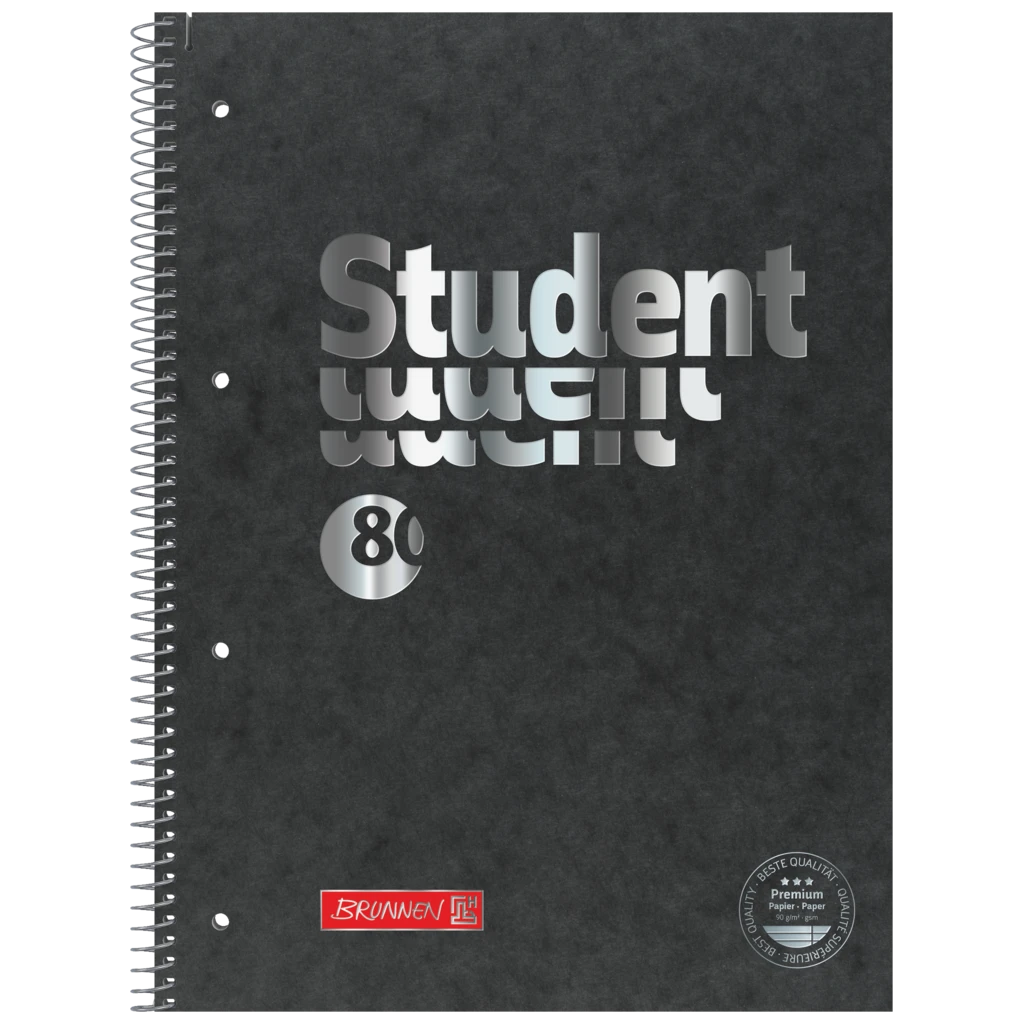 Kollegieblock Premium Student FACT!plus | A4, linjal 27, 80 blad / 160 sidor, svart/silver