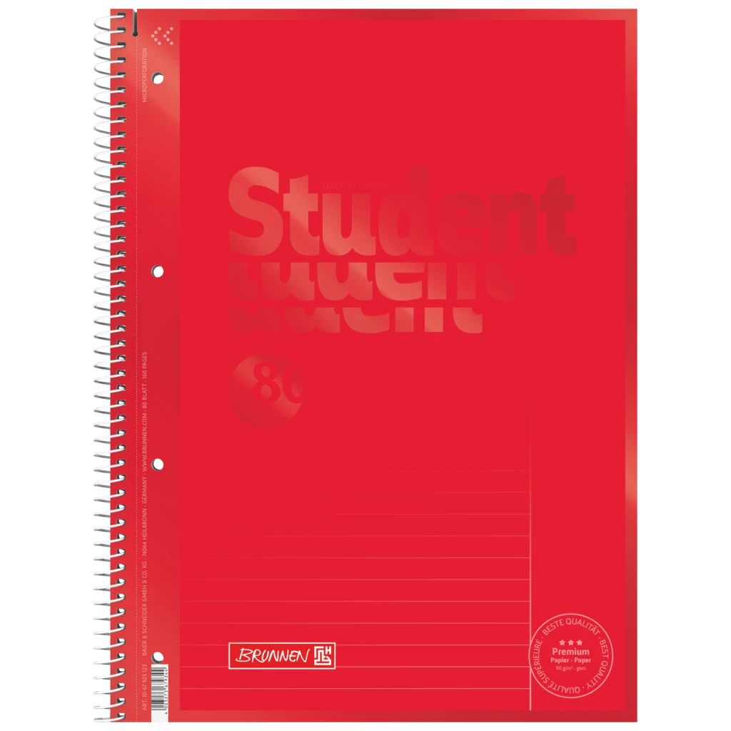 Kollegieblock Premium Student Colour Code | A4, linjal 25, 80 blad / 160 sidor, red