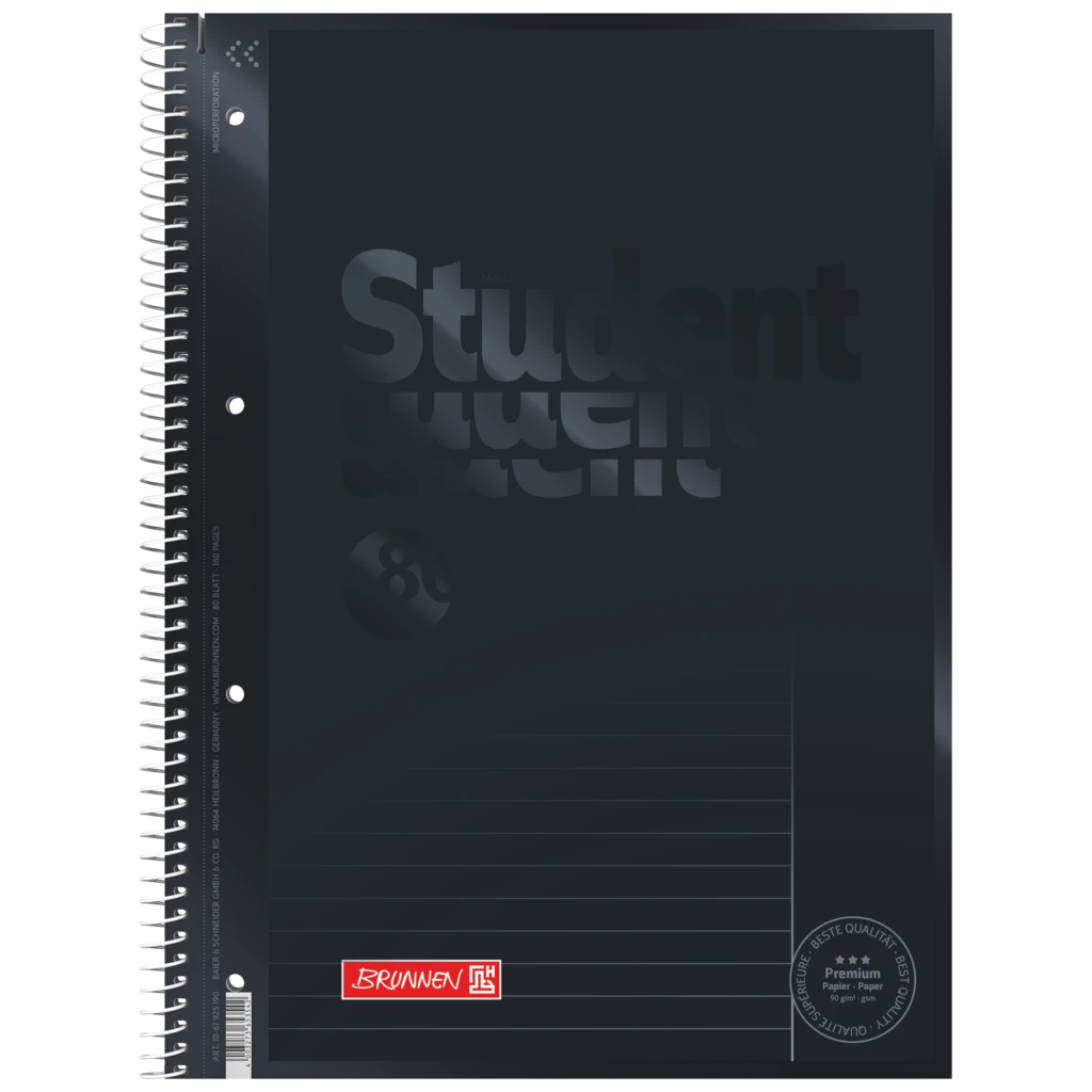 Kollegieblock Premium Student Colour Code | A4, linjal 25, 80 blad / 160 sidor, onyx
