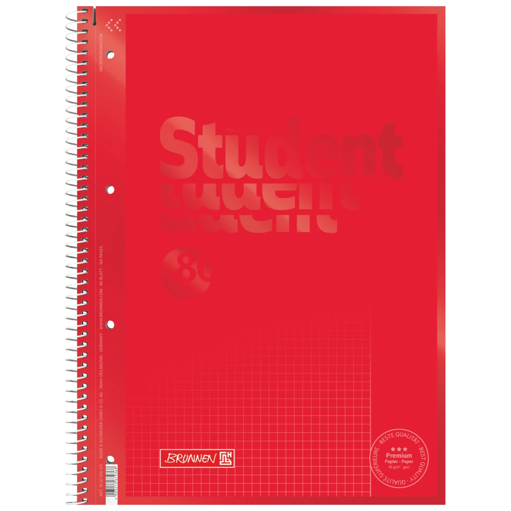 Kollegieblock Premium Student Colour Code | A4, linjal 26, 80 blad / 160 sidor, red