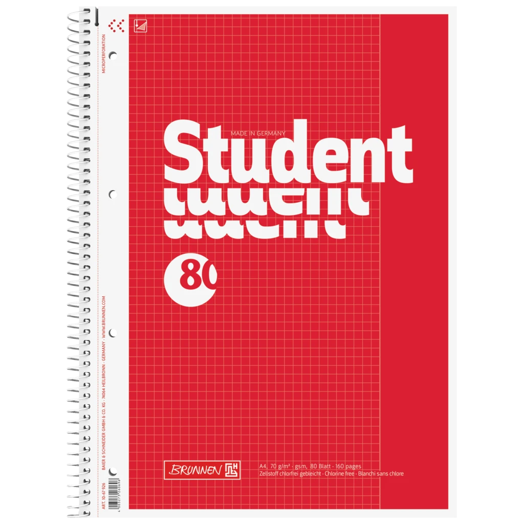 Kollegieblock Student | A4, linjal 26, 80 blad / 160 sidor, röd