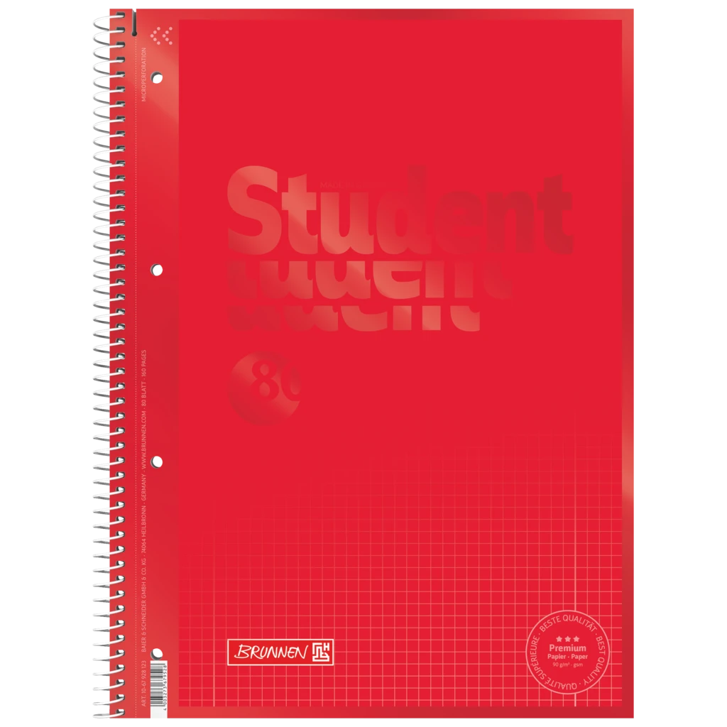 Kollegieblock Premium Student Colour Code | A4, linjal 28, 80 blad / 160 sidor, red