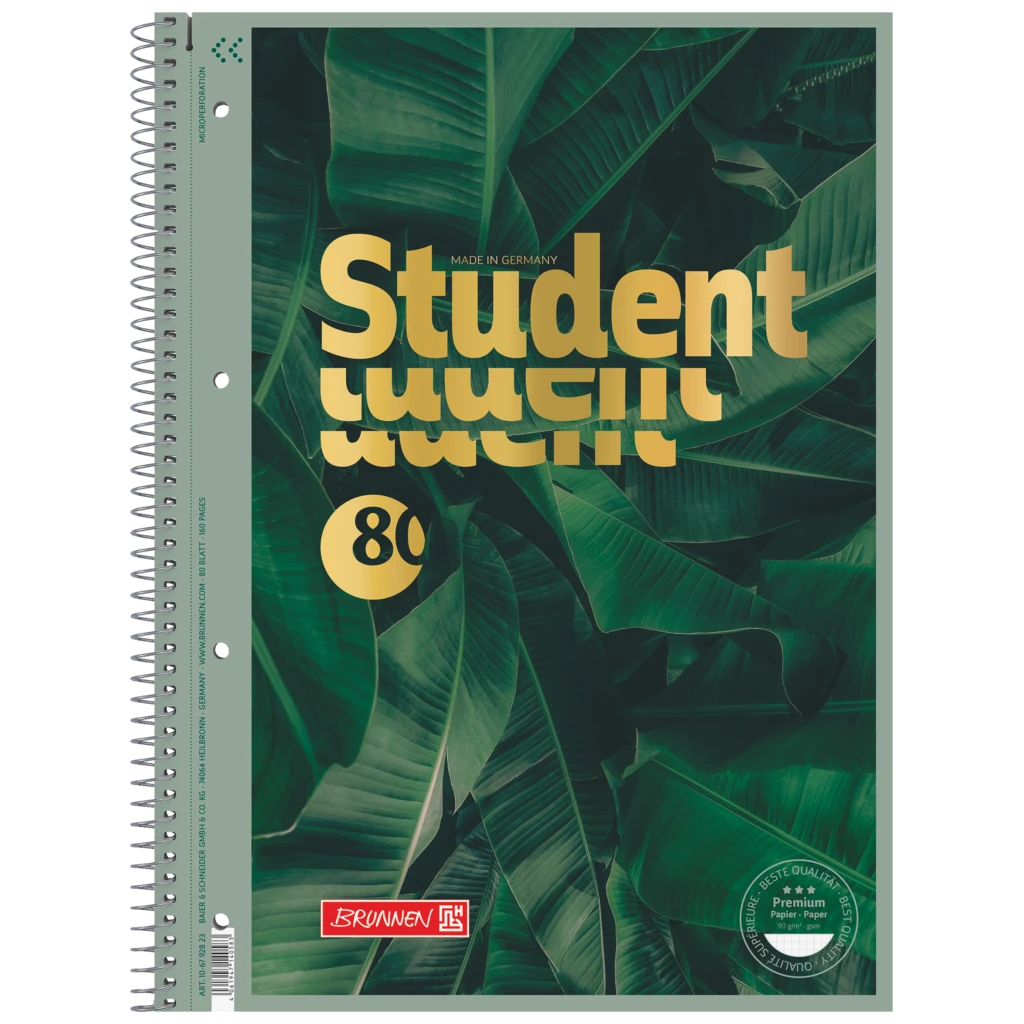 Kollegieblock Premium Student “Jungle” | A4, linjal 28, 80 blad / 160 sidor, mörkgrön