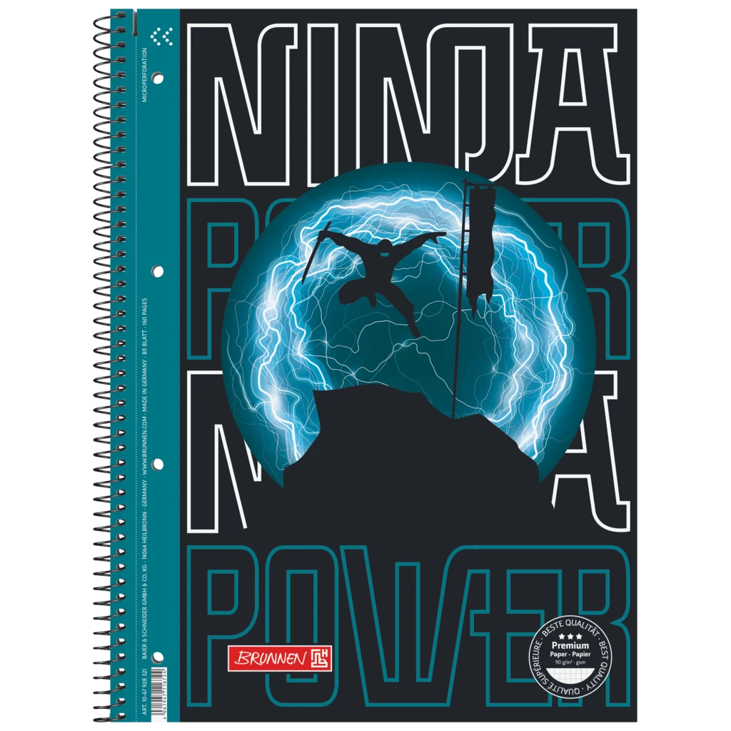 Kollegieblock Premium Ninja Power | A4, linjal 28, 80 blad / 160 sidor, petrol/svart