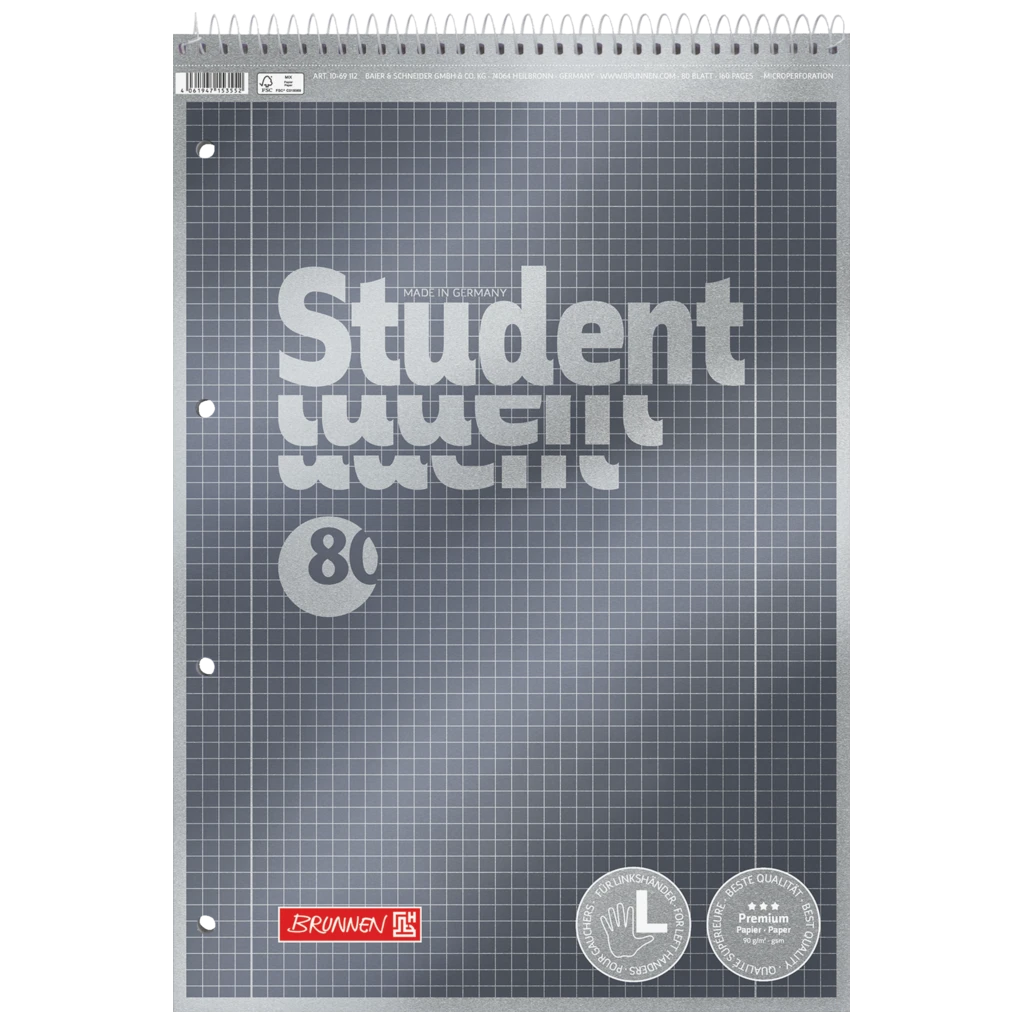 Anteckningsbok Premium Student spiral topp | A4, linjal 28, 80 blad / 160 sidor, antracit