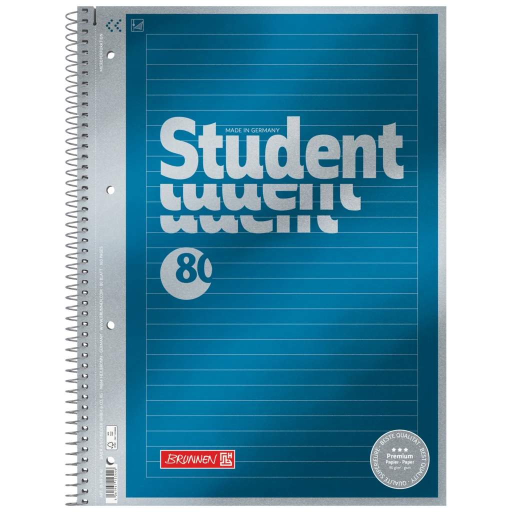 Kollegieblock Premium Student | A4, linjerat, 80 blad / 160 sidor, blå