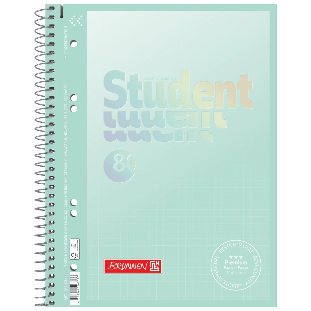 Anteckningsbok Premium Student “Pastell” | A5, linjal 5, 80 blad / 160 sidor, pastellfärgad mint