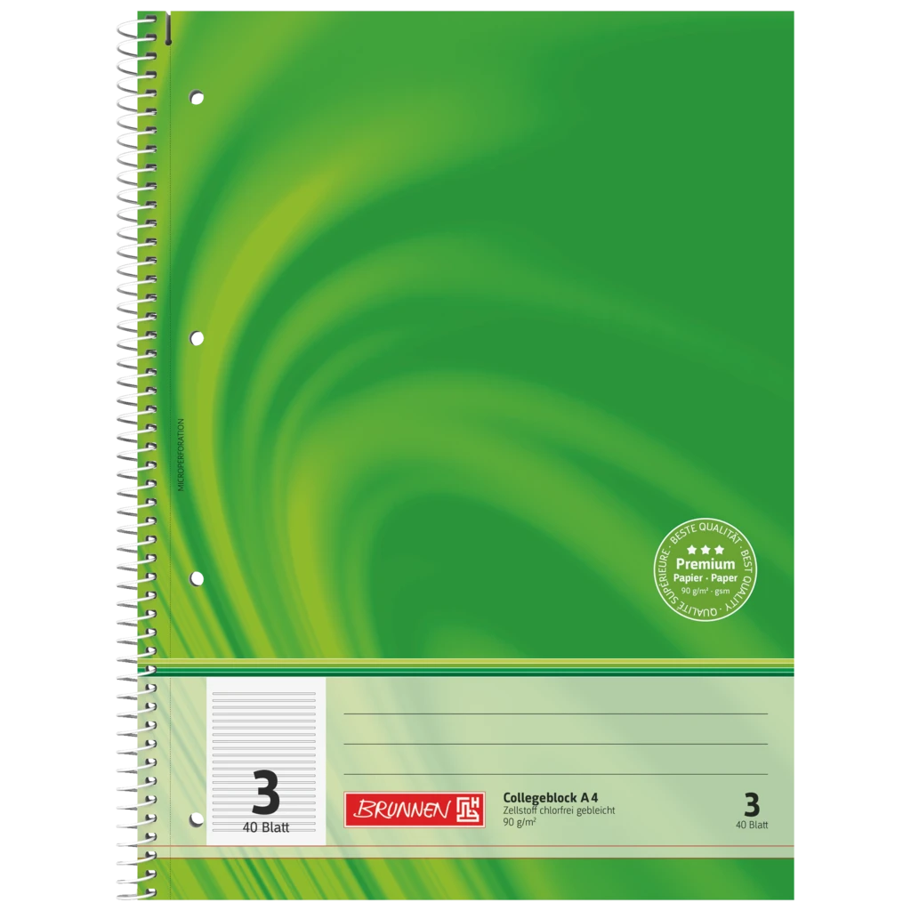 Anteckningsbok Premium Vivendi | A4, linjal 3, 40 blad / 80 sidor, grön