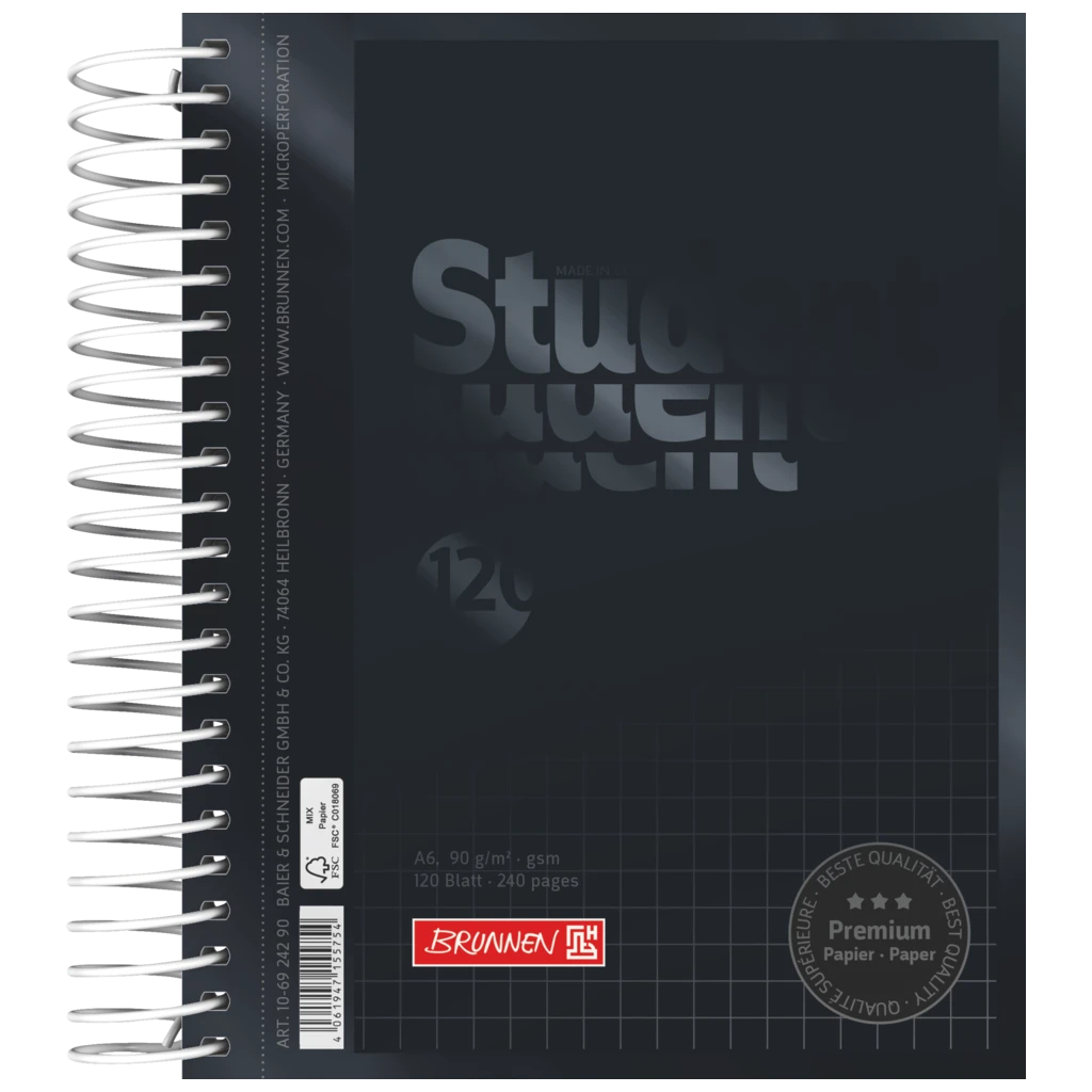 Anteckningsbok för college Premium Student Colour Code | A6, rutat, 120 blad / 240 sidor, onyx