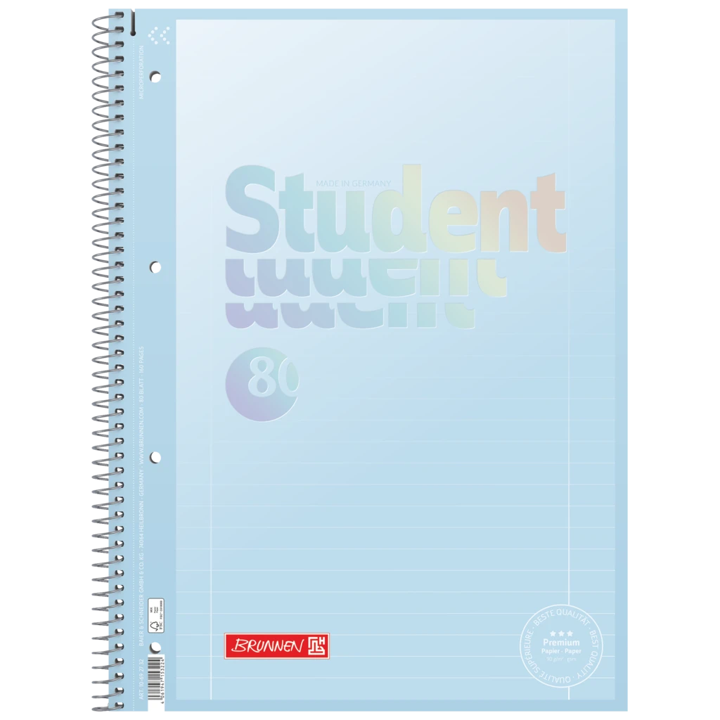 Anteckningsbok Premium Student “Pastell” | A4, linjal 27, 80 blad / 160 sidor, pastellblå