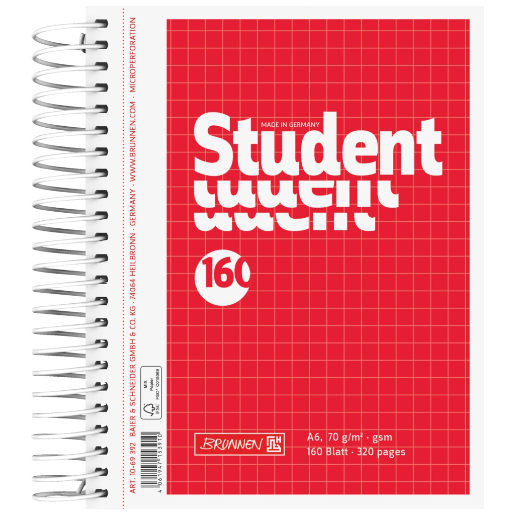 Anteckningsbok för college Student | A6, rutat, 160 blad / 320 sidor, röd