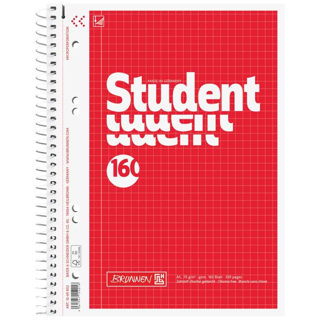 Collegeblock Student | A5, Lineatur 5, 160 Blatt, rot