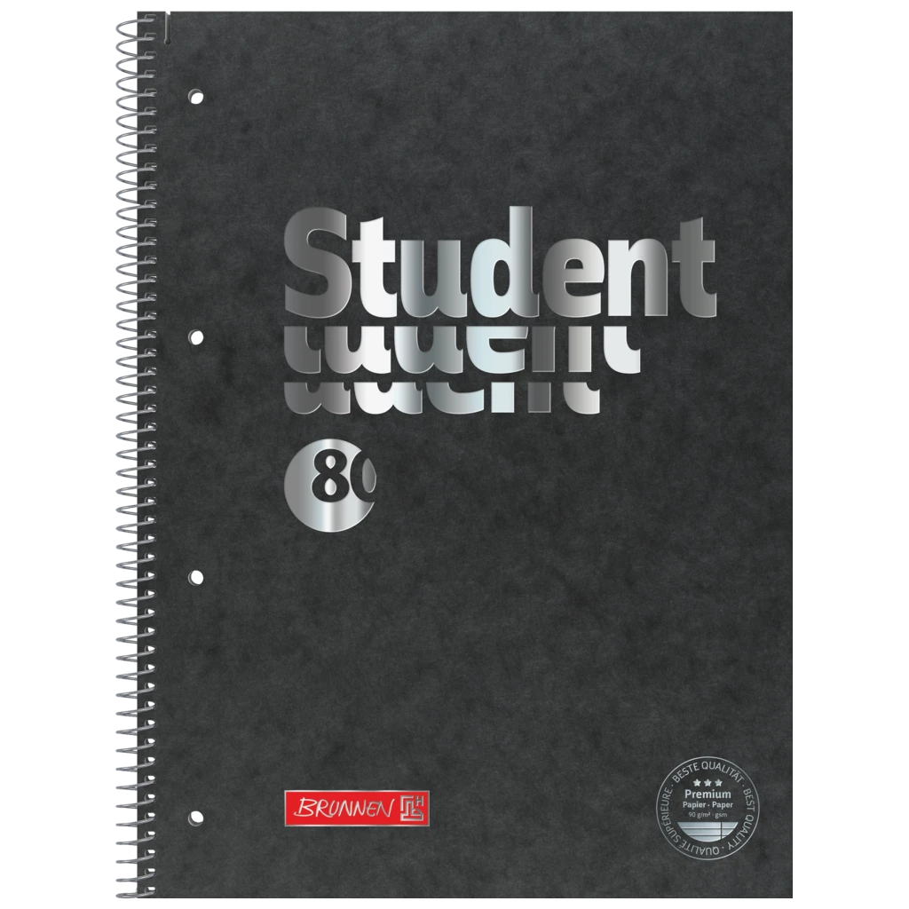 Anteckningsbok Premium Student FACT!plus | A4, linjal 27, 80 blad / 160 sidor, svart/silver