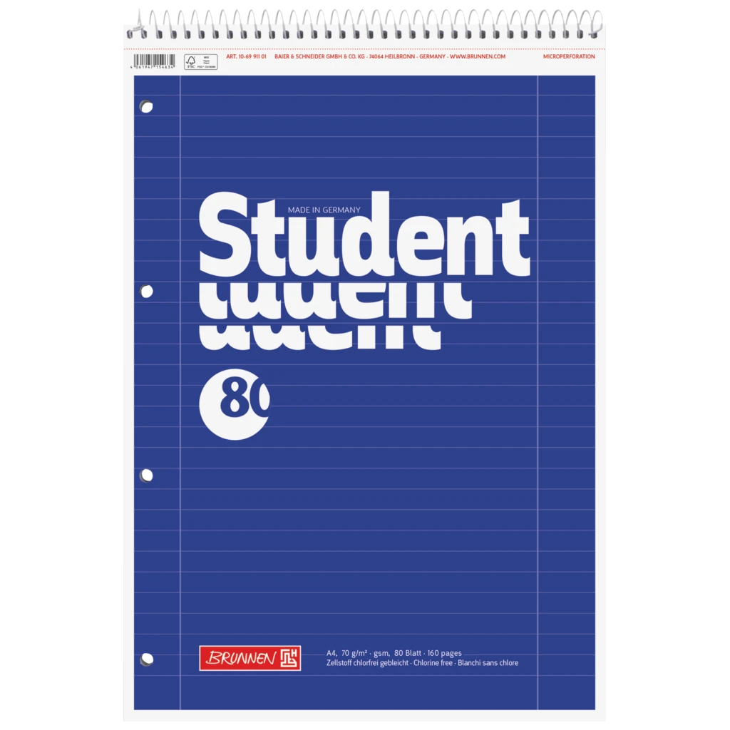 Anteckningsbok Student spiral topp | A4, linjal 27, 80 blad / 160 sidor, blå